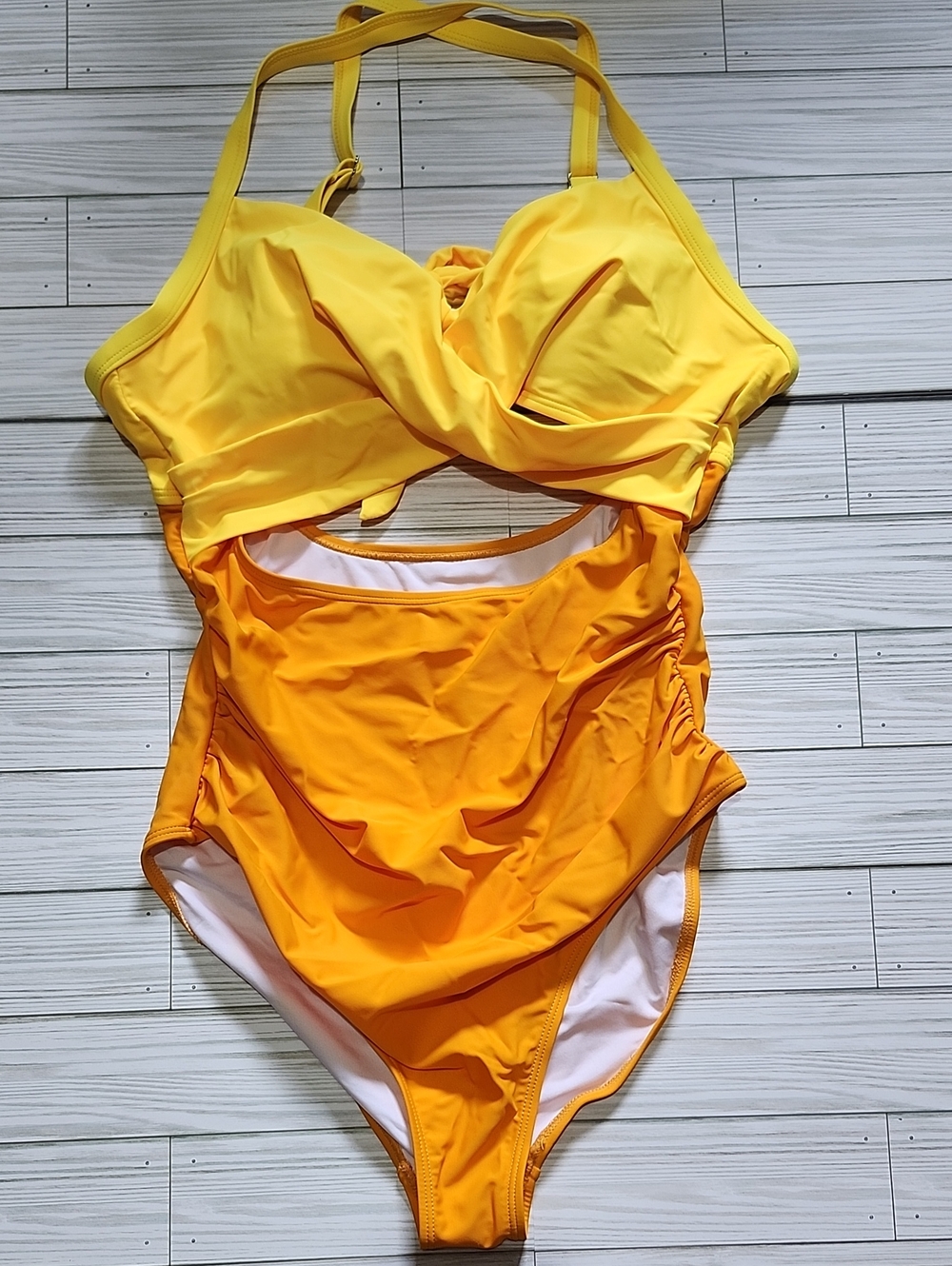 Yellow Women's One-Piece Swimsuit - Supportive Ruched Design
